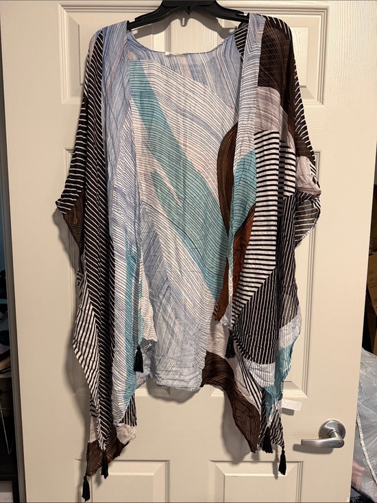 Moss rose Other - Lightweight Blue & Brown Printed Kimono - Unbranded